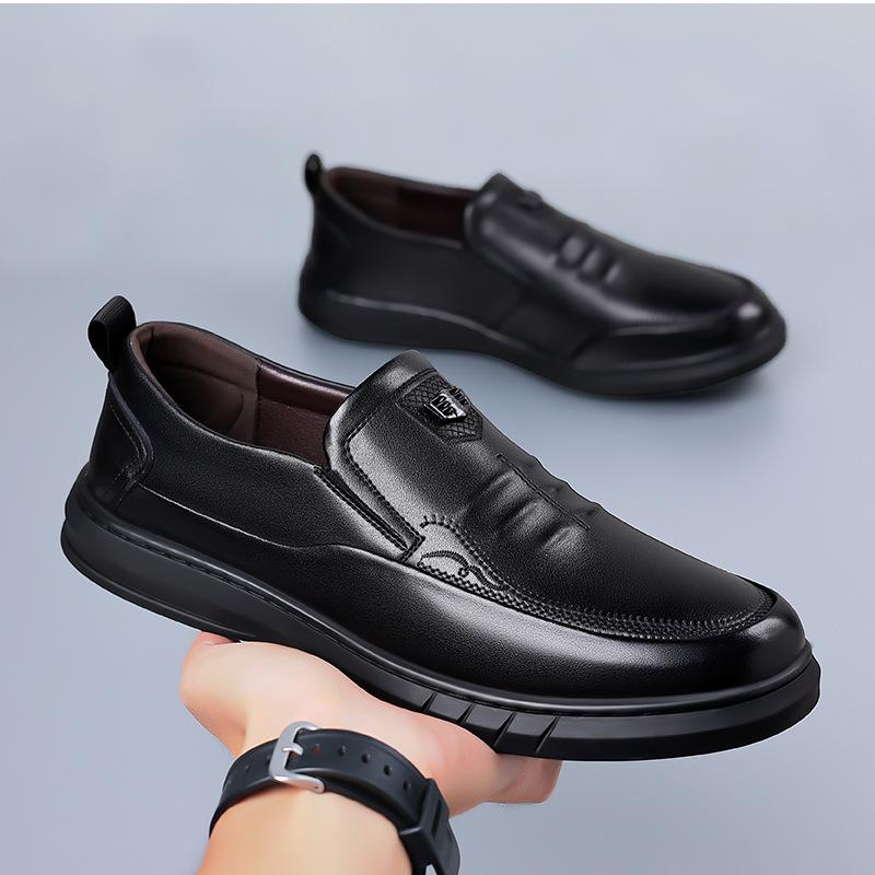 Leather Shoes Men's Autumn New Business Casual Shoes One-pedal Driving Shoes Soft Sole Non-slip Middle-aged and Elderly Father Shoes