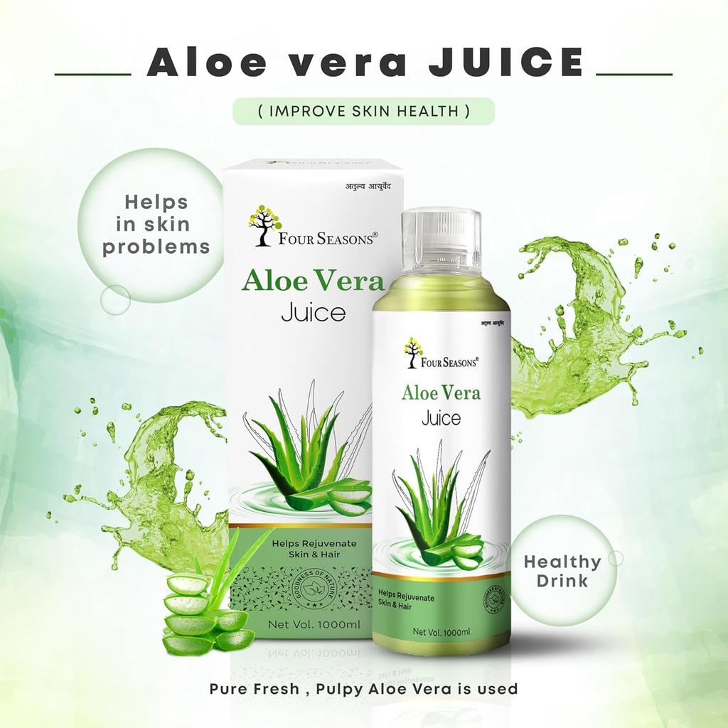 Four Seasons Aloevera Juice Rejuvenates Skin & Hair Natural Juice, 1000ml 2.2lbs Each Pack Of 2