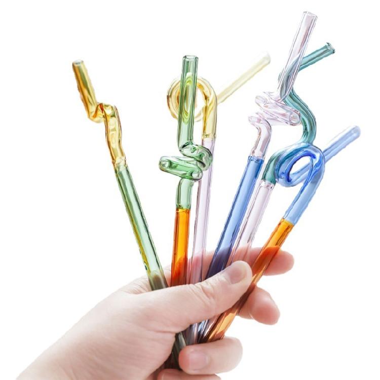 Colorful Glass Straws Reusable Drinking Straw Spiral Shape Easy to Use Clean