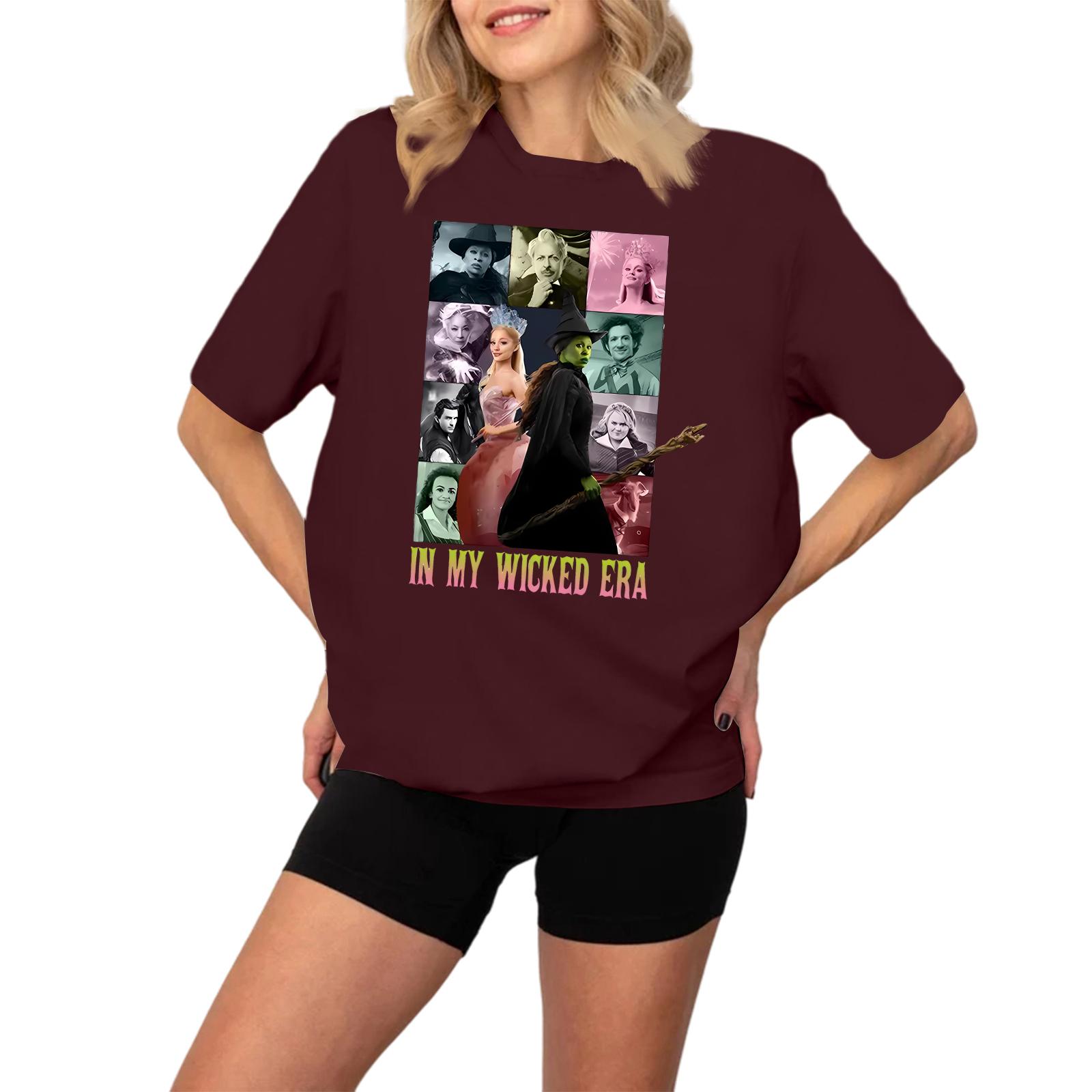 

Женская модная и повседневная футболка с длинным рукавом и принтом, с коротким рукавом XL винный