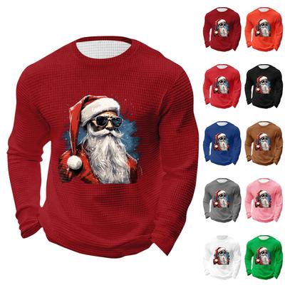 Men's Christmas Print Round Neck Long Sleeve Tops Men's Sports Large Size Casual Round Neck Tops