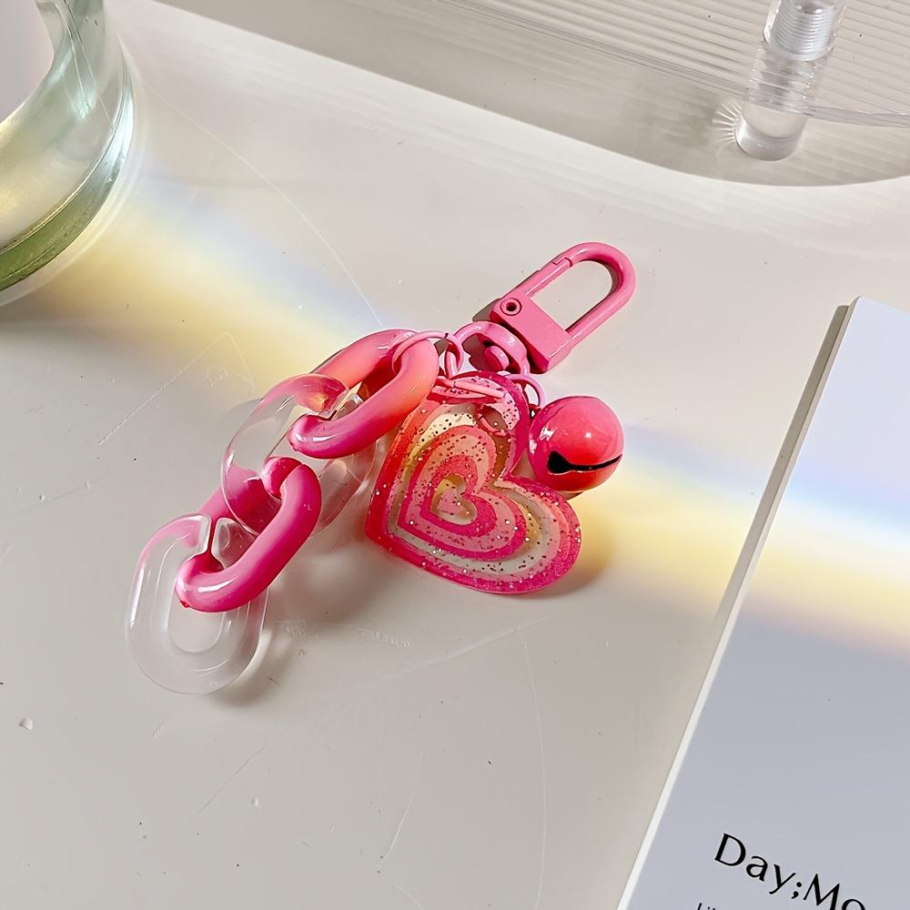 1pc Pink Acrylic Love Heart Keychain with Bell Charm, Fashion Accessory for Phone Case, Car Keys, and Purses