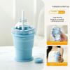 Portable silicone folding cup with straw, food-grade foldable travel cup, two-in-one ice ball cup, suitable for summer outdoor a