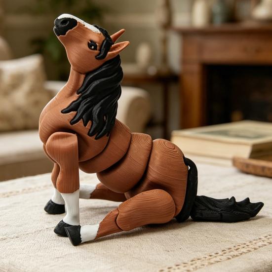 3D Printed Horse Figurine Movable Joints Simulation Horse Figure Stress Relief Articulated Animal Fidget Toy Desktop Decoration Ornament