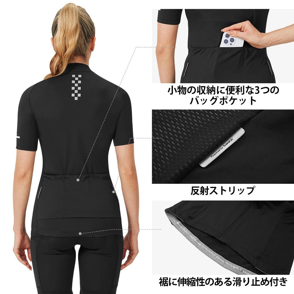 Santic Women's Short Sleeve Cycling Jersey, Summer Cycling Wear, Black, Size L