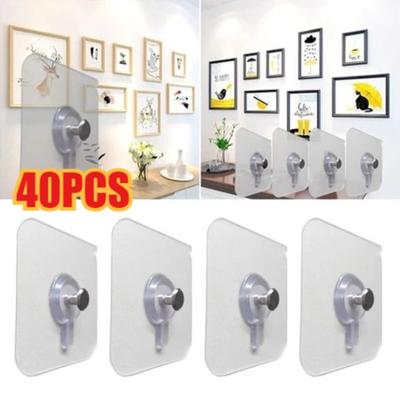 40 PCS Clous Adhésifs Crochets Muraux Transparent Autocollants à Vis Crochet Mural Piquets d'Étagère pour Placard Crochet Mural Cintres Cuisine Salle de Bain