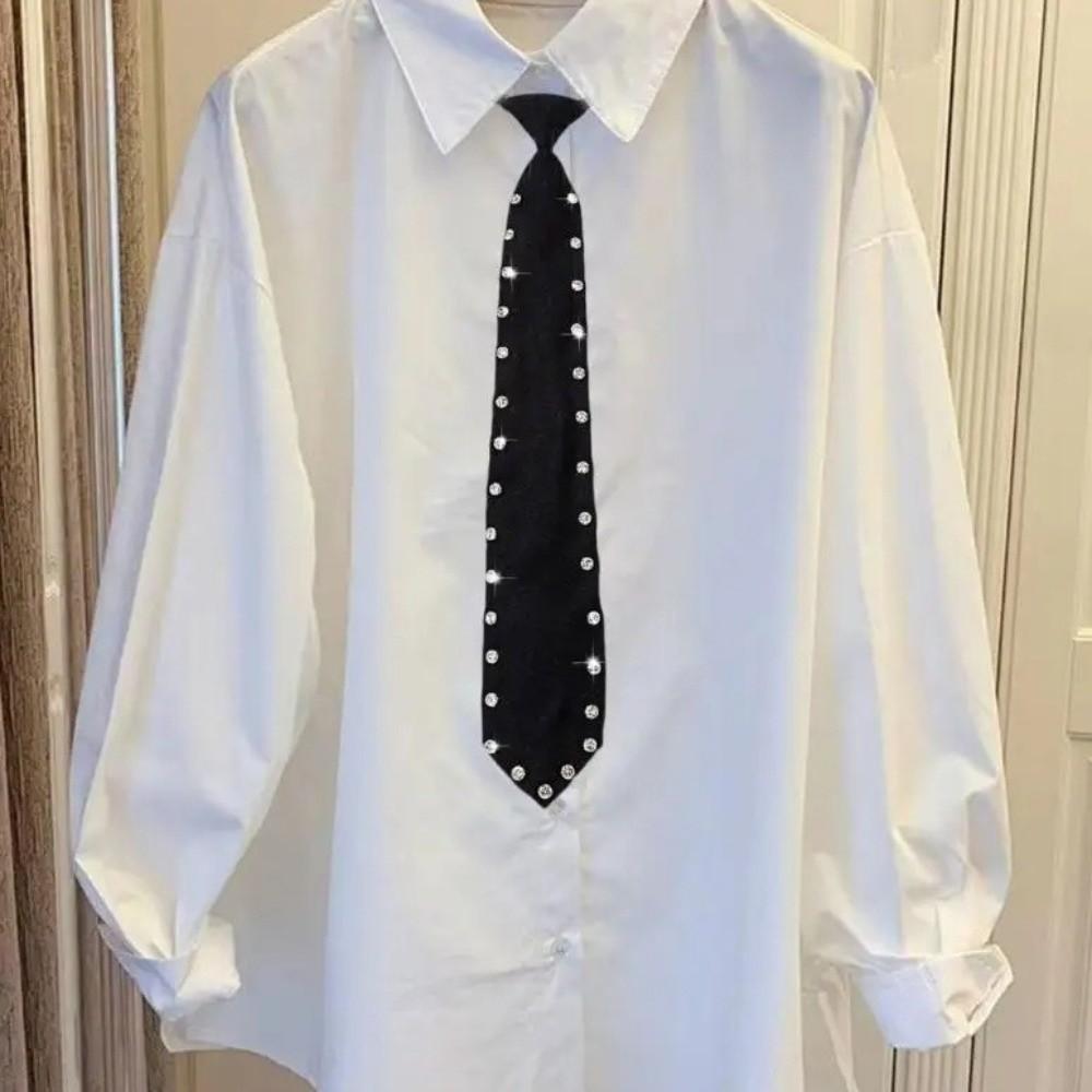 Black Lazy Rhinestone Neck Tie Flexible Pre Tied Neck Tie Business Adjustable Neck Tie Festive