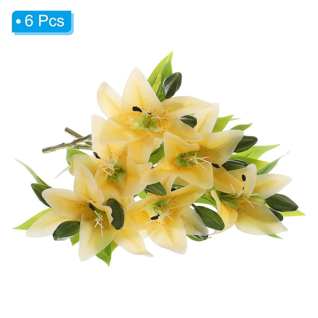Lily Fake Flowers, 6PCS Lily Artificial Flowers Artificial Lily Silk Faux Flowers in Vase Real Touch for Home Decor Centerpiece