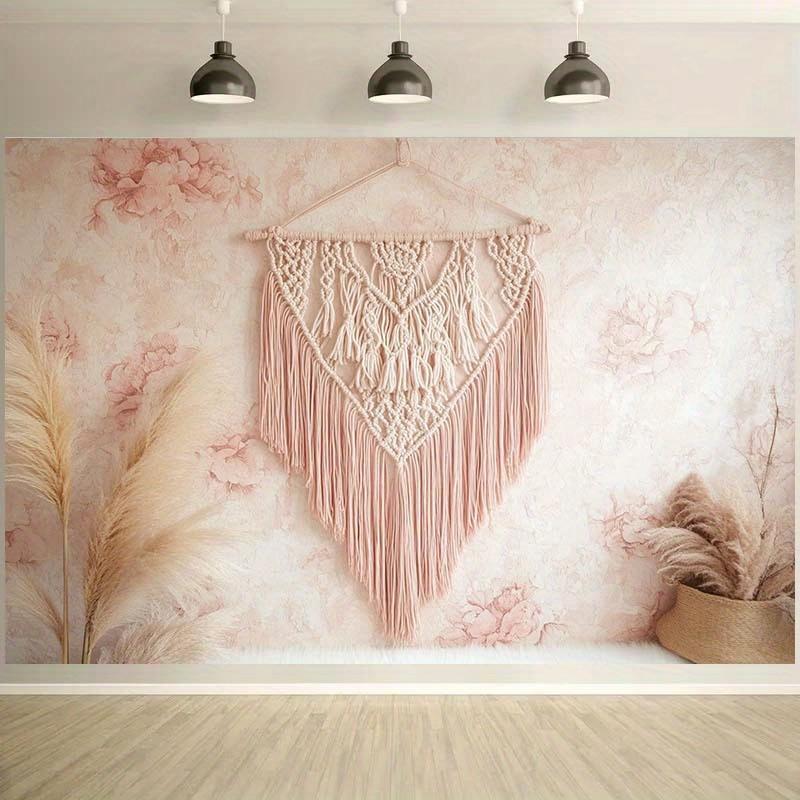 2D banner Bohemian rope wall-mounted background fabric with floral patterns and Parmesan grass, for interior decoration