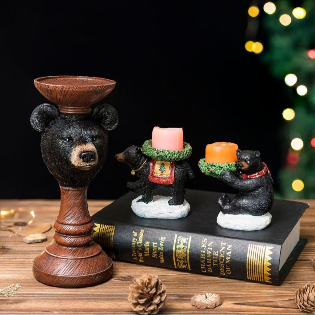 Christmas Black Bear Candlestick Ornaments Home Fine Use Living Room Entrance Tabletop Resin Craft Christmas Decorations