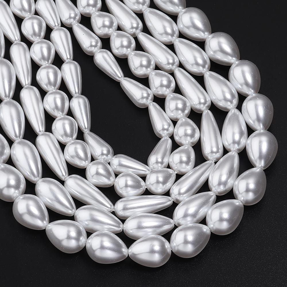 1 Strand Multisize Water Drop Shape Pearl Beads White Loose Spacer Glass Beads For DIY Charms Bracelet Necklace Jewery Accessory