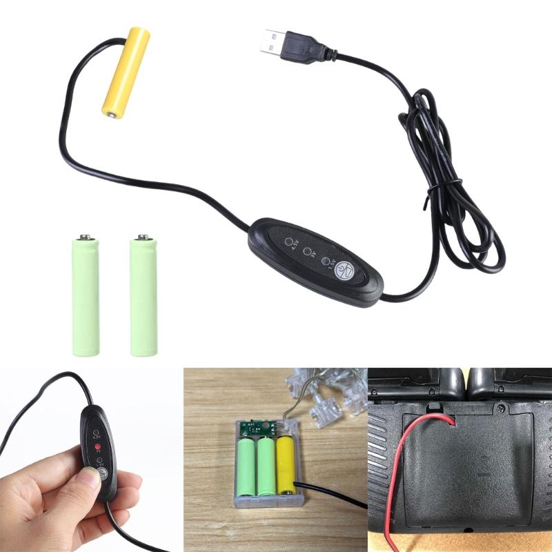118cm Dummy Battery Adapter USB Power Supply Cable Cord Replace 1pc to 3pcs 1.5V LR03 3A Batteries for Fan Toy Tools
