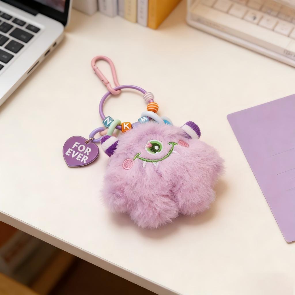 Monster Plüschtier Schlüsselanhänger mit bunter Kette, Kreativer Puppen-Taschenanhänger, Niedliches Geschenk für Kinder Frauen Männer für Rucksack Handtasche