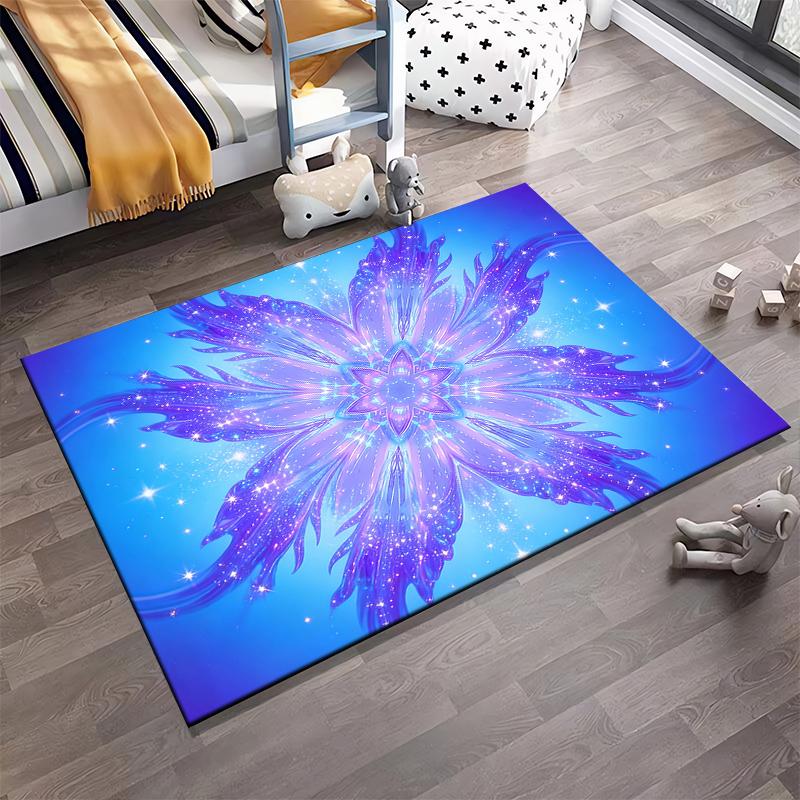 "Blue Galaxy Flower Design Carpet with Abstract Starry Artwork" Suitable for use as an anti-slip for living room bedroom sofas