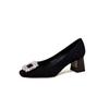 High Heels Temperament Weiches Leder Mutter Schuhe 2025 Neue Professionelle Einzelne Schuhe Strass Quadratischer Kopf Schwarz Französisch Leichter Mund Einzelne Schuhe