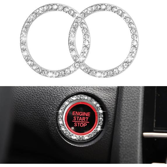 WINKA Car Engine Start Stop Button Cover Bling Accessories for Car 2pcs Ignition Ring Caps Keyless Push Start Button Ring Cap Interior Decoration