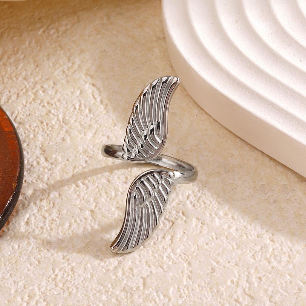 Stainless Steel Rings For Women Men Exaggeration Punk Angel Wings Wide Edged Open Index Finger Ring Charm Jewelry Accessories