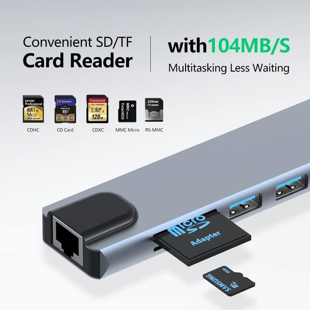 USB C Hub 8 In 1 Type C Hub Multiport Adapter with 4K HDMI/PD Power Delivery USB-C Ethernet 2 USB SD/TF Card Reader