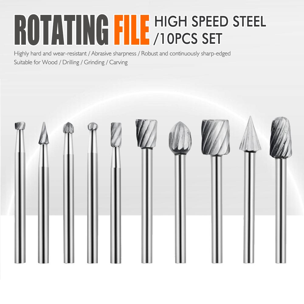 10 Pcs High-Speed Steel Rotary Files Carbide Rotary Files Steel Coarse-Tooth Engraving Milling Cutters Woodworking Rotary Files