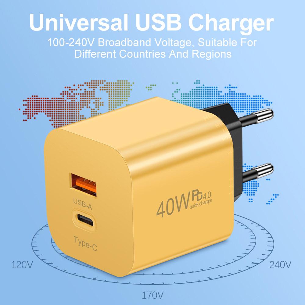 40W Type-C PD Charger with EU/US/UK Plug - Fast Charging Adapter
