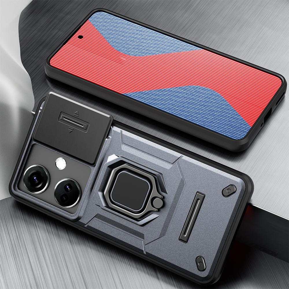 KEYSION Shockproof Case for OnePlus Nord CE 3 Lite 5G Slide Camera Lens Protection Ring Stand Phone Cover for for Nord CE 3 5G