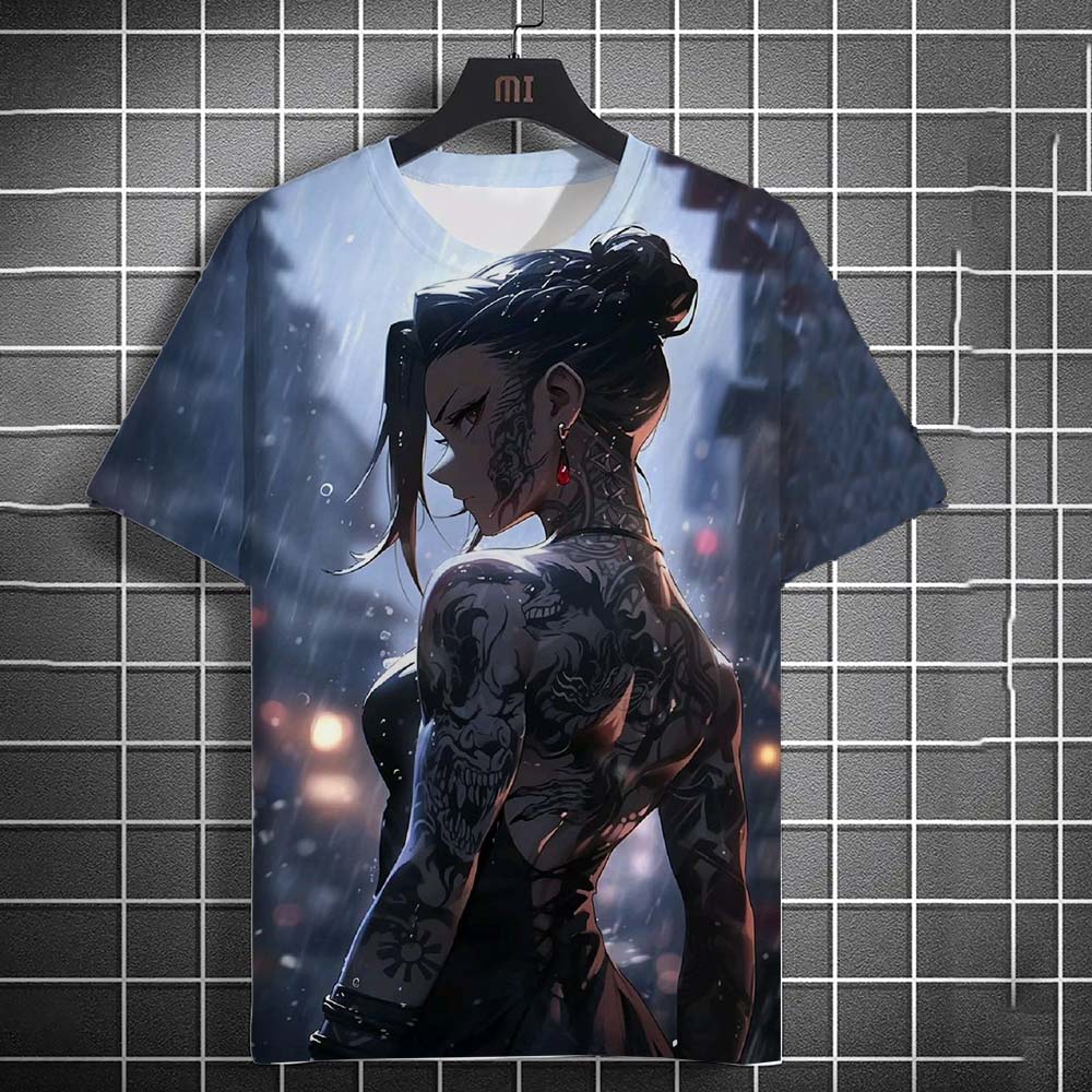 Tattoo Girl Pattern 3D Printed Top Fashionable Casual Short Sleeved Men's T-shirts - Soft Medium Stretch Polyester Fabric Summer Relaxed Fit Clothing