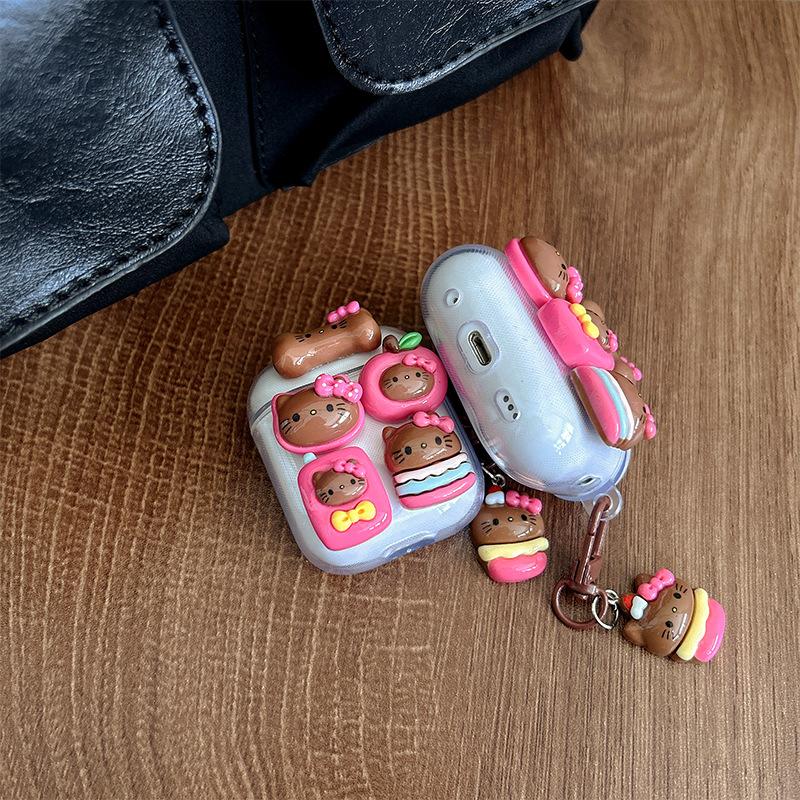 Cartoon Kt Cat Bow Tie Airpods Apple Bluetooth Headset Cover Protective Case For Airpodspro Pendant 4Th Generation