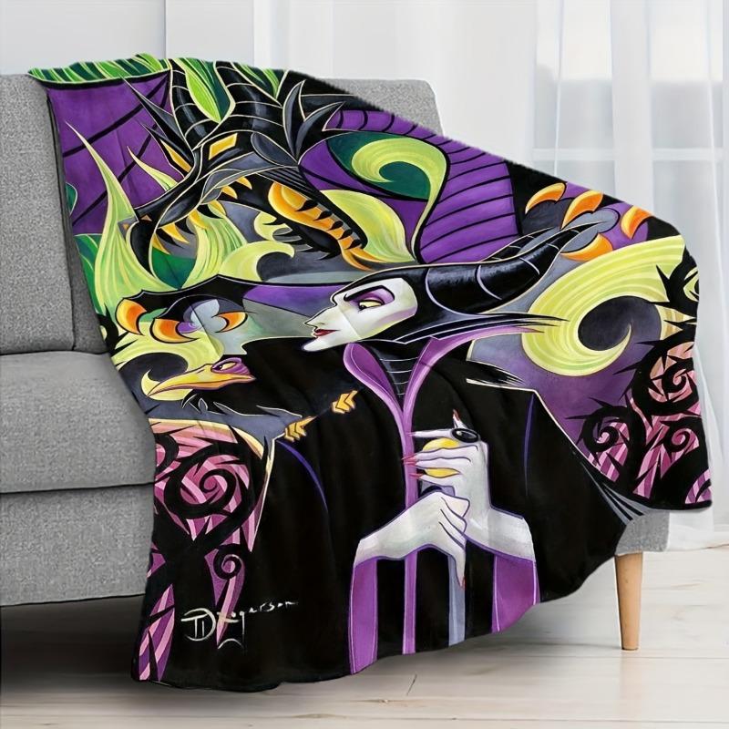 Maleficent-Design Flannel Blanket Halloween Christmas Room Coffee Decor Plush All-Season Throw Horror Holiday Party Decoration