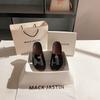 Summer Women's Shoes 4cm Low Heel Leather Casual One-word Drag Leak-toe Sandals Beach Pedal Thick-soled Pedal Slippers