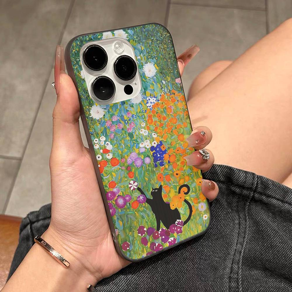 Funny Cats Van Gogh For IPhone 16 15 14 13 12 11 17 Pro Max Plus Wave Corrugated Phone Case Anti Drop Cover