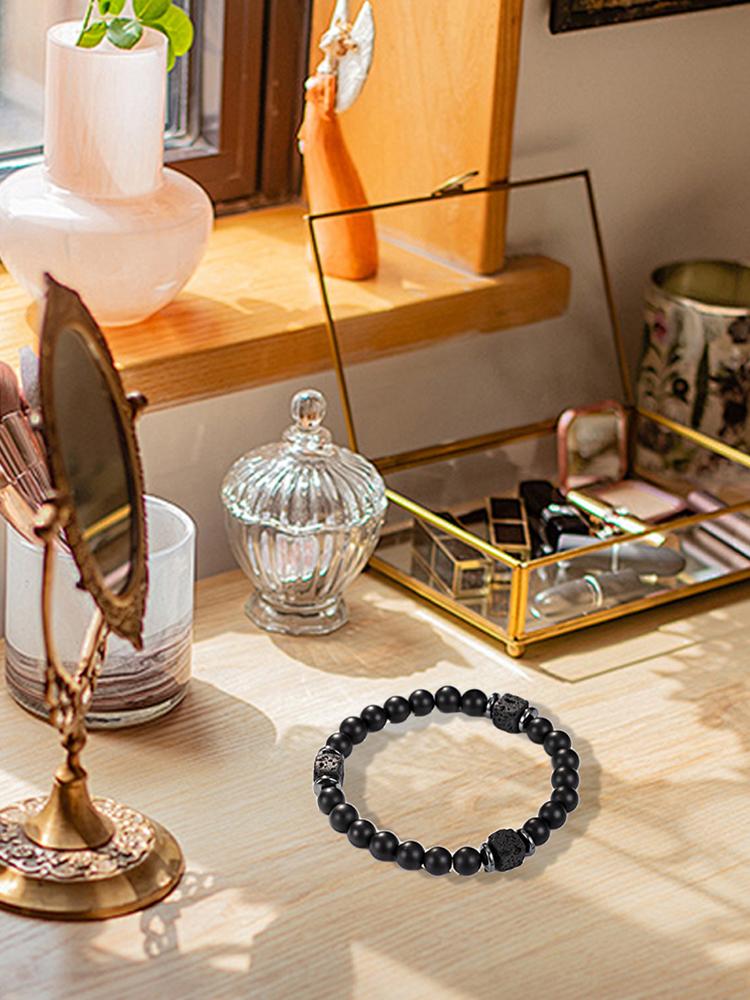 Fathers Day Gifts Matte Lava Rock Volcanic Stone Beads Bracelet with Love Card Natural Stone Beaded Bracelet Lava Rock Bracelet