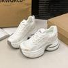 Fashion 6.5cm Air Mesh Micrifiber Leather Breathable Vulcanize Summer Chunky Sneakers Hollow Casual Platform Wedge Women Shoes
