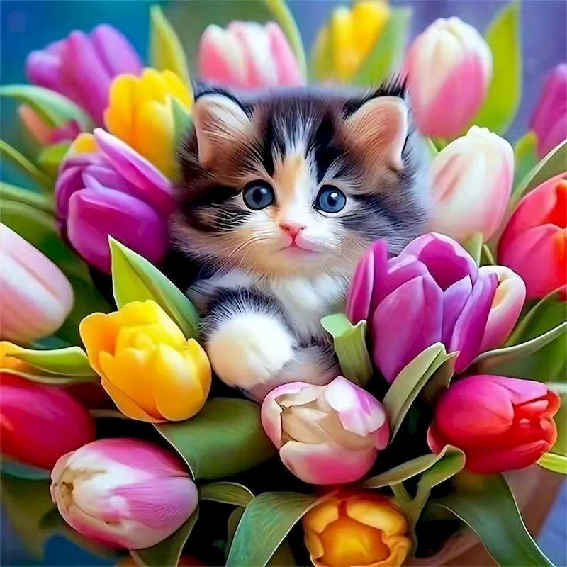 GATYZTORY DIY Cat Diamond Embroidery Animal Pattern For Adults Beginners Mosaic Flower Diamond Painting Holiday Gifts