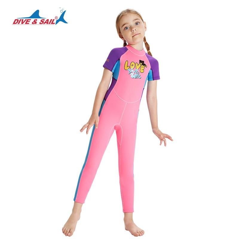 2.5mm Kids Girls Wetsuit Short Sleeve Full Body Dive Suit Snorkeling Surfing Swimming Warm Water Sports
