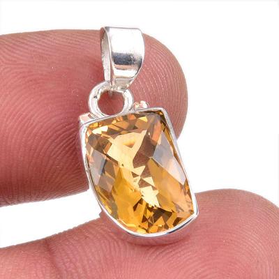 Natural Citrine Gemstone Handmade 925 Solid Sterling Silver Gift Pendant 1" y1K26