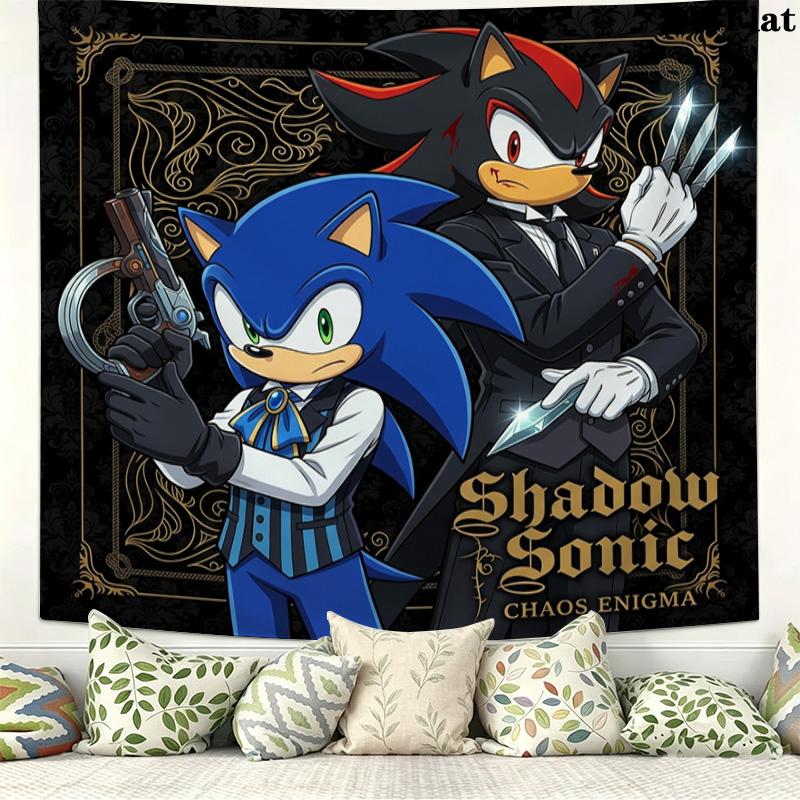Sonic Hedgehog Wall Tapestry Aesthetic Wall Hanging Printed Fabric Blanket Decorative Tapestries For Bedroom Living Room Home Decor