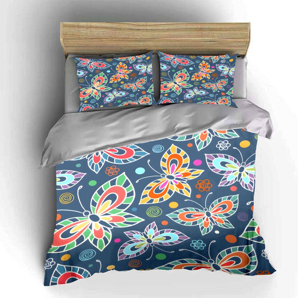 Colorful Butterfly Pattern Set  Kid'S And Adults' Bedroom Decor, Exquisite Three-Piece Bedding Set Gift