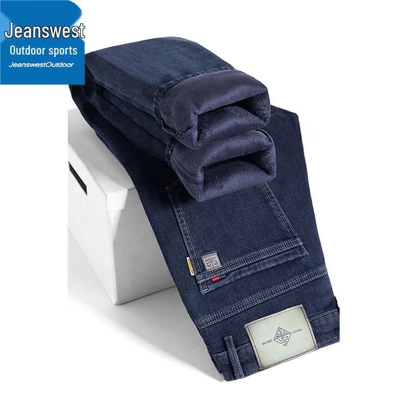 Jeanswest Men's Warm Fleece-Lined Denim-Look Straight-Leg Trousers