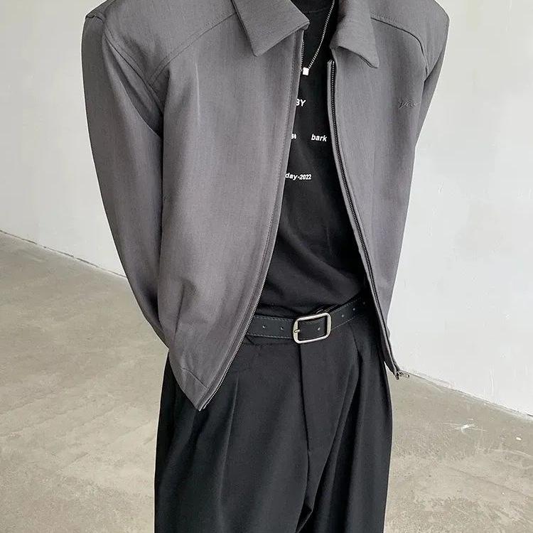 Black Autumn Baseball Jacket for College Men: Stylish Short American Ruffian Design with Shoulder Pads