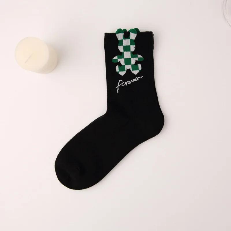 Women Socks Korean Japanese Style Cartoon Green Flower Harajuku Cute Kawaii Mid Tube Socks Breathable Casual Short  Cotton Socks