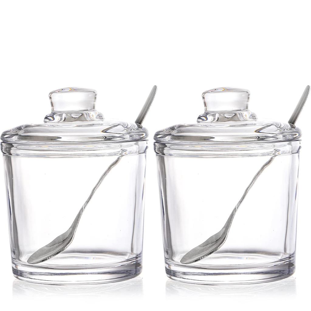 Frcctre Clear Glass Sugar Bowls, Set of 2, 6 Sugar Jars with Spoons and Lids, Salt, Spice, and Pepper Bowls, Condiment Pots, Dispenser Containers for