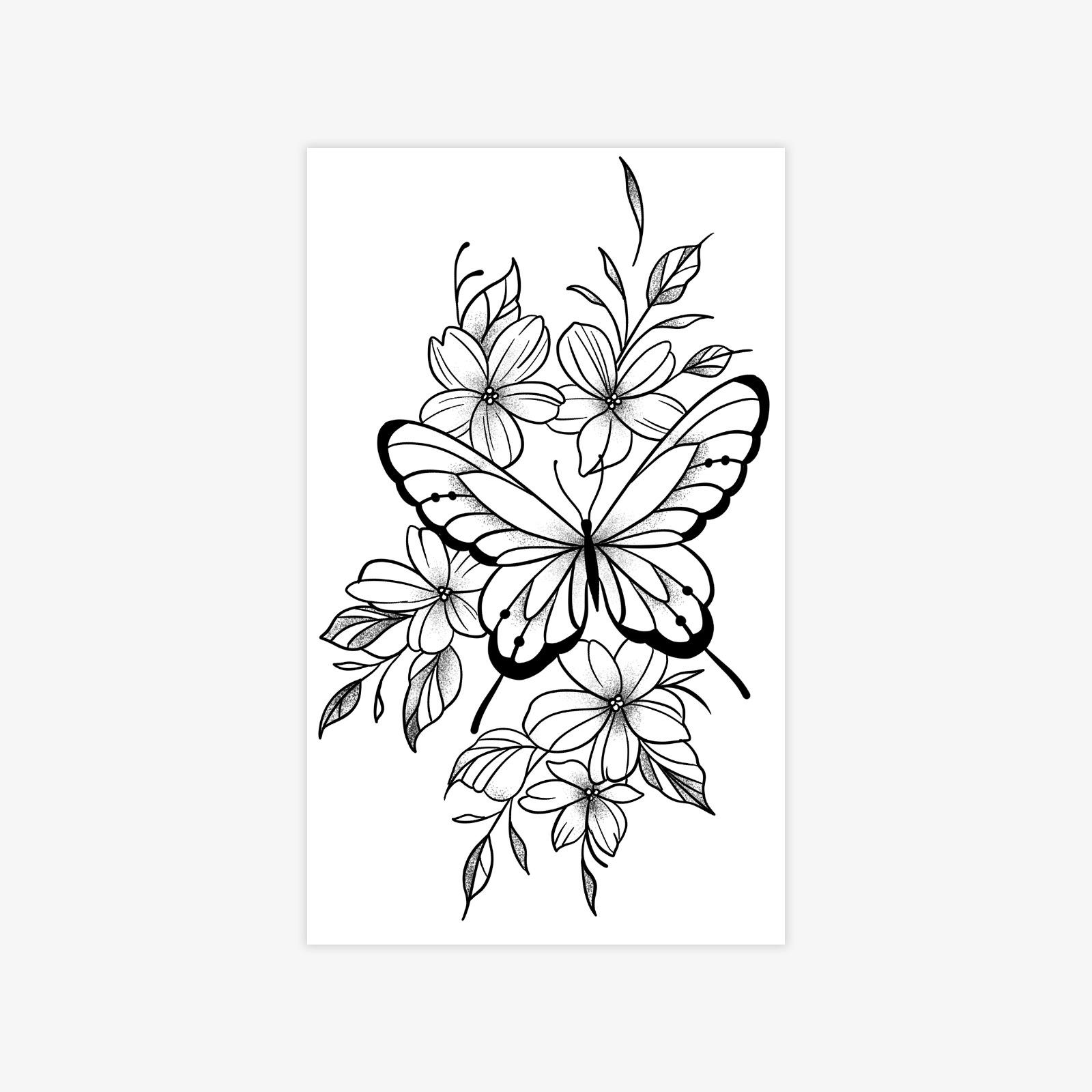 Retro Butterfly Flower Tattoo Sticker Advanced Sense Beautiful Back Arm Tattoo Sticker 9*15