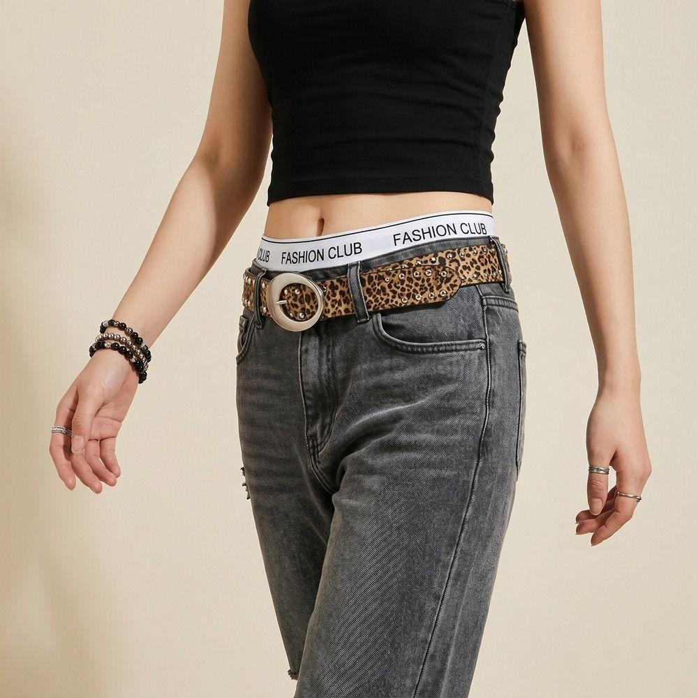 Spicy Girl Leopard Print Waistband PU Leather Men Belt Trend Y2K Belt Male