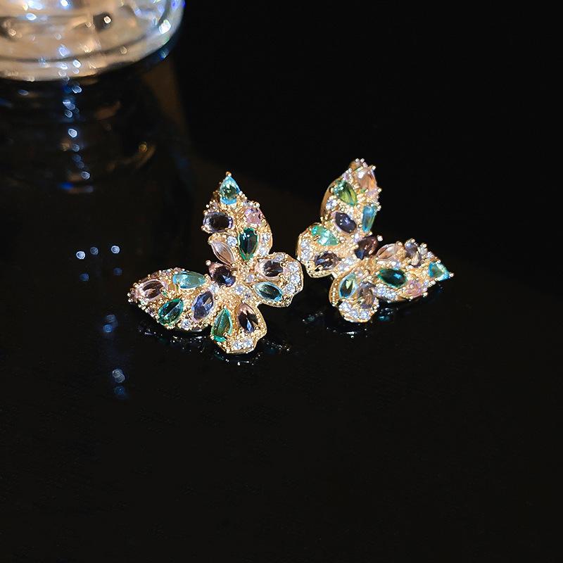 French Court Style Silver Needle Zircon Rectangular Earrings Exquisite Light Luxury High-end Stud Earrings Exaggerated Earrings Women