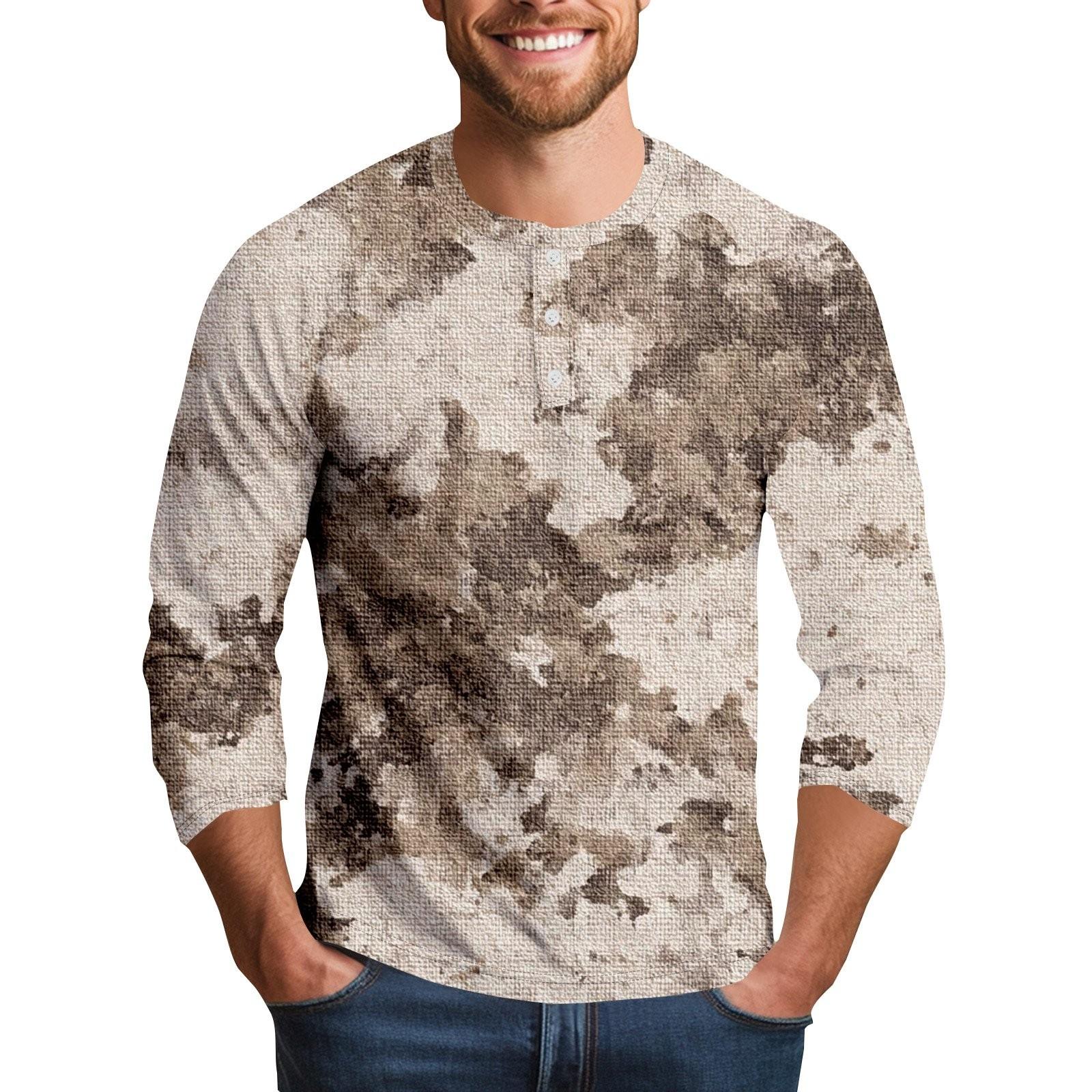 

Men s Camouflage Print Collar Seven Quarter Sleeve M бежевий