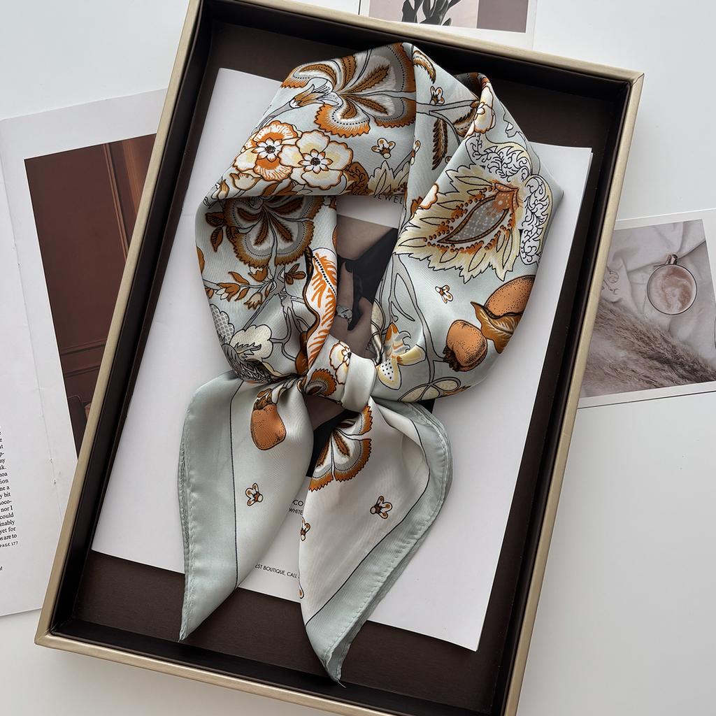 Summer Sunscreen Fashion Print 70cm Square Beach Satin Scarf Casual Elegant Thin Breathable Neck Women Head Wrap Hair Scarves