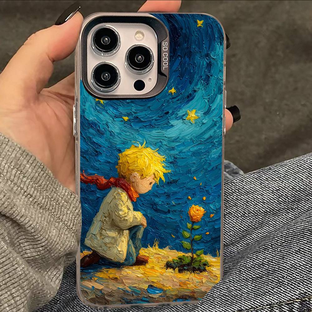 

Oil Painting The Little Prince Colorful Silver Cover Phone Case For IPhone 17 16 Pro Max 15 Pro 14 Plus 11 12 13 X XS Max XR iPhone 15 pro