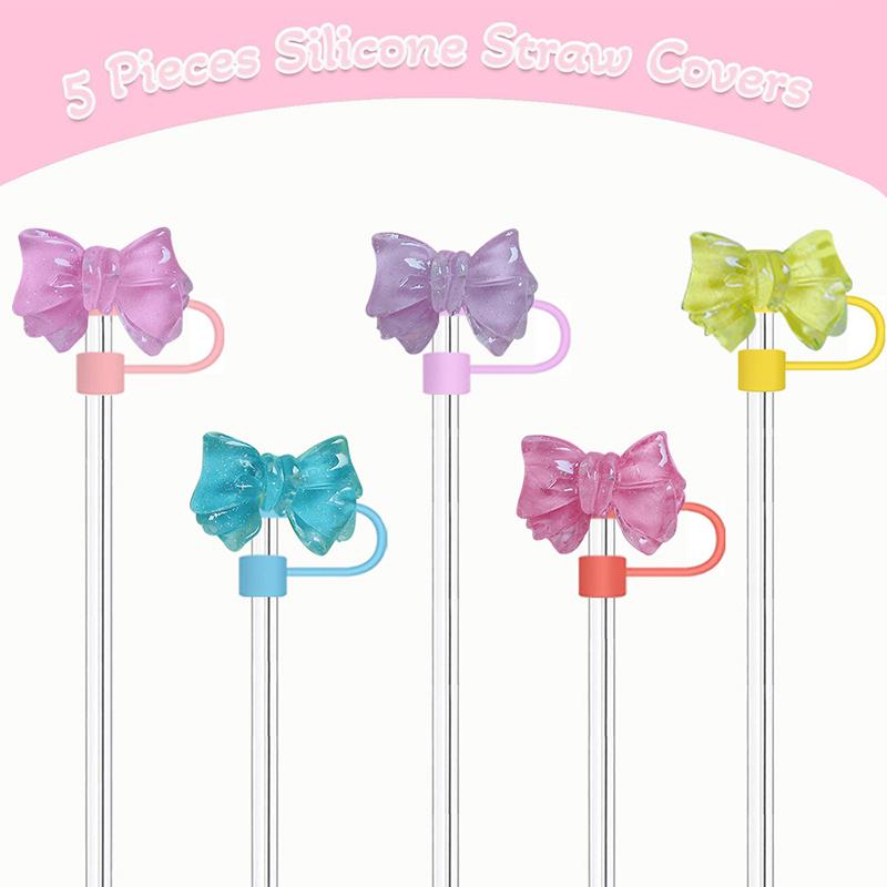 Cute Bow 10Mm Straw Cap Covers For Stanley Tumbler Cup Accessories Silicone Straw Cap Reusable Dust-Proof Straw Tip Protection