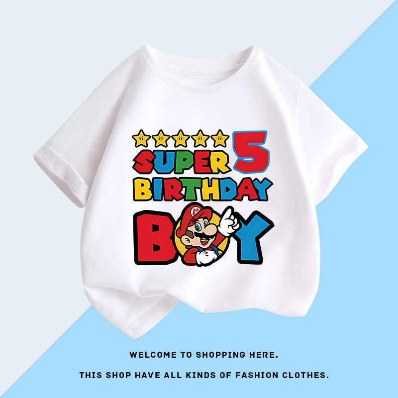 2026 Super Mario and Luigi Anime Childrens Cotton Shortsleeved Tshirt Cartoon Game Trendy Top for Boys Casual Short Sleeves
