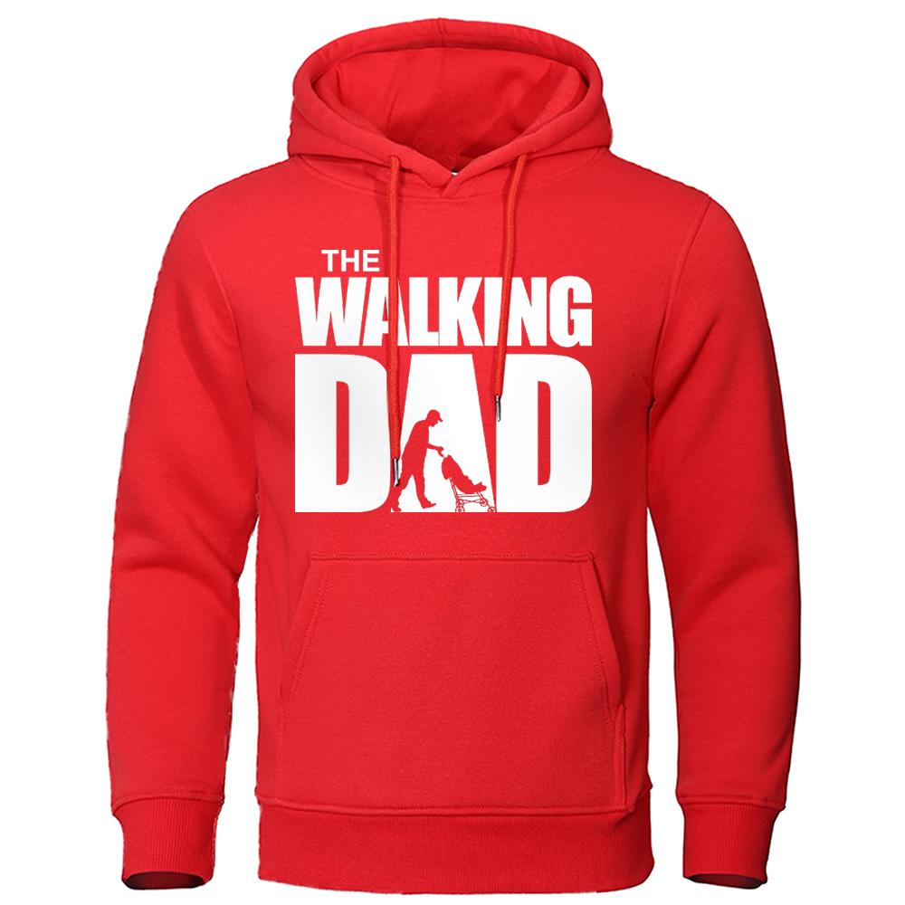 The Walking Dad Pushing The Stroller Printing Hoodies Mens Casual Fashion Tops Warm Fleece Sweatshirt Loose Autumn Male Hoody